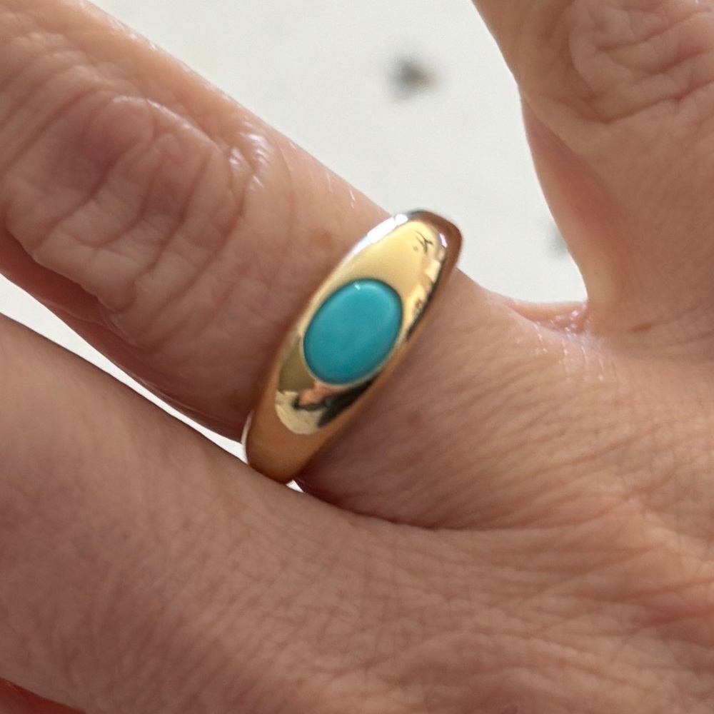 Gorjana 14K Solid Yellow Gold & Turquoise Lou Ring Size 8 - NEW with tags!